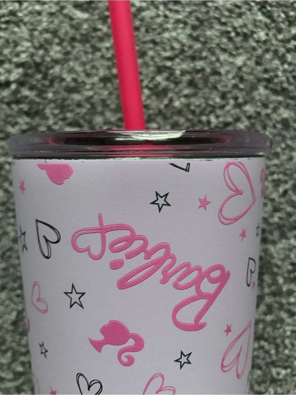Barbie Pink Patterned Tumbler with Matching Pink Straw